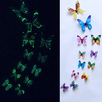 12db Pillangós Fali Matricák Gyerek Szoba Art 3D Pillangó Dekoráció, Világító Matricák Muursticker Pillangó Matricák A Falon