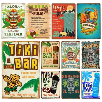 Hawaii Tiki Bar Poszter Vintage Fém Lemez Tini Szoba Fali Dekor Sör, Bár, Pub, Étterem Retro Tintin Jelek, Vas Emléktábla 12x8 inch