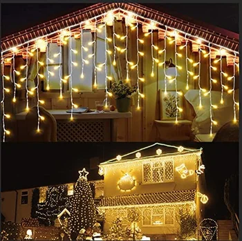 Karácsonyi Díszek Esőcseppek Fény 5M 96leds 8 Módok Függöny String Világítás Karácsonyi lakodalom Erkély Kerti Tető