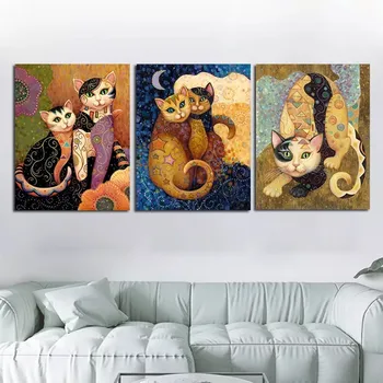 Klasszikus Gustav Klimt Macska Olaj Festmény, Absztrakt Állat Poszter Vászon, majd sokszorosított grafika Festmény, Kép, Nappali, Otthon Dekoráció