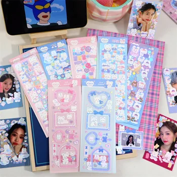Koreai Aranyos Állatok Lézer Matricák Képkeret Dekoráció Idol Kártya Scrapbook Matrica Napló DIY Tervező Írószer Stick Címke