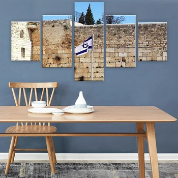 Nem Keretes Vászon 5db Jeruzsálem Izraeli Zászló Képek Wall Art Plakátok lakberendezés Tartozékok Nappali Dekorációs Festmények