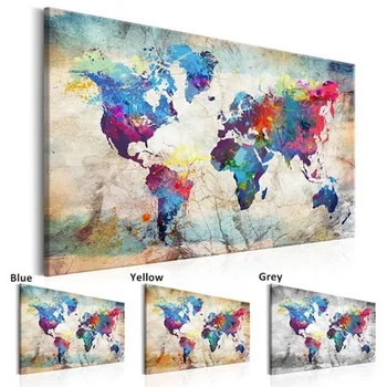 Színes Világ Térkép Vászon Festmény, Absztrakt Modern Poszterek, Nyomatok, Cuadros Wall Art Képek Nappali Otthoni Dekoráció