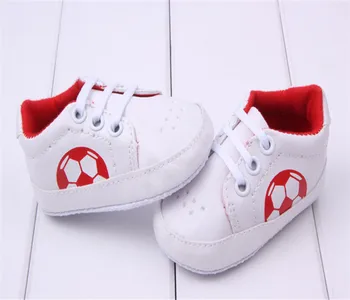 0~18 hónapos, fehér, kék, piros színű újszülött Csecsemő első walker futball Cipő fiú lány BX82
