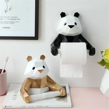 1 Állítsa Panda Tekercs Papír Rack Wc-Papírt Jogosultja Haza Falra Szerelt Öntapadó Gyanta Lóg Panda Tekercs Papír Adagoló Állvány