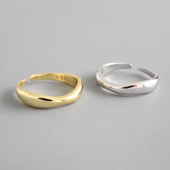 100% 925 Sterling Ezüst Nyitott Gyűrű a Nők INS Minimalista Szabálytalan Hullám Mintás Arany Színű Ékszert Bijoux Születésnapja