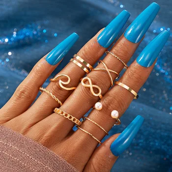 10db/Set Több Divat Tengeri Hullám Kerek Gyöngy Egyszerű Gyűrűk Beállítja a Nők Varázsa Ékszer Ajándék Dropshipping кольца