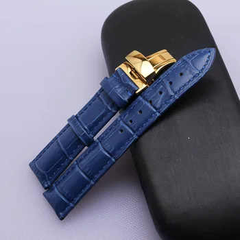 14 mm 16 mm-es 18mm 20mm 22mm Kék Bőr watchbands Arany Rozsdamentes Acél Pillangó Csattal Nézni Heveder Zenekar Divat Kiegészítők