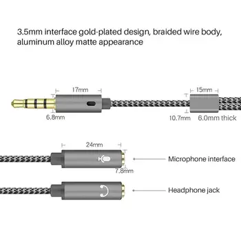 3,5 mm-es Audio Splitter Kábel A Számítógép Jack 3,5 mm-es Férfi Fülhallgató 1 AUX Kábel Adapter Splitter Mic-Nő 2 Splitter Y J1K3