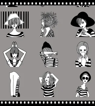40 rajzfilm fekete-fehér retro lány transzfer papír matrica dekoráció DIY album napló scrapbook címke, matrica, aranyos, papíráru