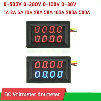 4Bit LED Digitális Voltmérő Árammérő 500V DC 100V 200V 1A 5A 10A 50A 100A 200A 500A Kettős Kijelző Feszültség Aktuális töltöttségi monitor