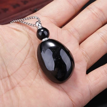 5 db üres üveg parfüm természetes fekete obszidián kő, gyöngy esszenciális olaj tartály medál charm nyaklánc női férfi 2020