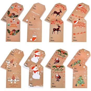 50-100-as Évjárat Kraft Papír Címkék Boldog Karácsonyt, Mikulás Ajándék Tag DIY Xmas Party Ajándék Csomagolás Lógni Címke Címke, Kártya