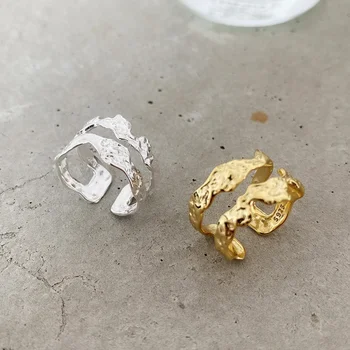 925 Sterling Ezüst Szabálytalan Hajtás Dupla Réteg Gyűrűk Textúra Ajándék Nőknek, Minimalista Design Arany 2021 Trend Finom Ékszer