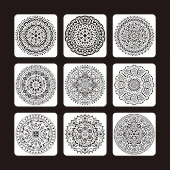 9pcs/set Mandala Stencil Rajz Sablon Csempe, Padló, Festés Testület DIY Album Dekoráció
