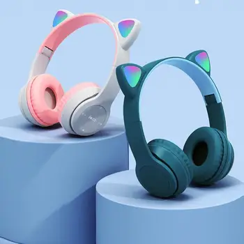 A macska Fülei Fülhallgató Vezeték nélküli Fejhallgató Sztereó Zene Blue-tooth Fejhallgató Mikrofon Fone Gamer Headset Lány Gyerek Ajándékot PC