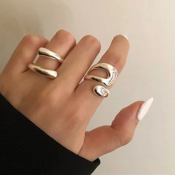 A Nők Minimalista Ezüst Gyűrű Női Divat Kreatív Üreges Szabálytalan Geometriai Nyitó Gyűrű, Szülinapi Parti Ékszer Ajándék
