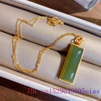A Zöld Jade Téglalap Medál Charm Amulett Drágakő Kínai 925 Ezüst Ékszerek, Ajándékok Kristály Achát Nyaklánc Nők Chalcedony