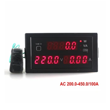 AC Digitális Voltos Erősítő Watt 200 Méter-450V 0-100A Piros LED Kijelző / Active Power / Látszólagos Teljesítmény / Power Factor Ingyenes Szállítás