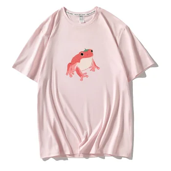 Aranyos Béka Ing Harajuku Graphic Tee Plus Size Rózsaszín Póló Nők Csepp Váll Ruha Esztétikai Puha Nyári Lány Ruha