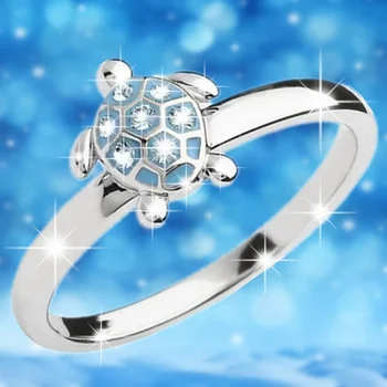 Aranyos Teknős Ezüst Színű Női Gyűrű Intry Strassz AAA Cirkon Divat Állat Gyűrűk Nők Esküvői Zenekar Parti Ékszer Ajándék