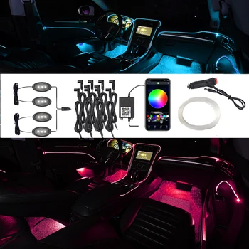 Autó EL Neon Szalag App Hang Ellenőrző Lámpák RGB Több Mód LED Dekorációs Környezeti Fény Automatikus Belső Légkör Lámpák 12V
