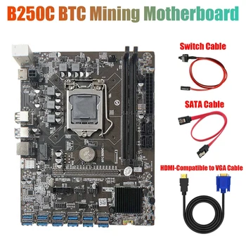 B250C Bányászati Alaplap 4 TŰS, hogy a SATA Kábel+Kapcsoló Kábel+SATA Kábel 12 PCIE, hogy USB3.0 GPU Slot LGA1151 Támogatás DDR4