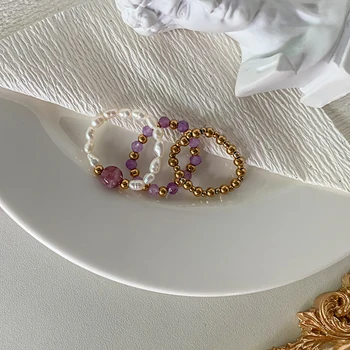 Bohém Kézzel készített Természetes Kő Gyűrűk Nők Rozsdamentes Acél ékszerek, Vad koreai Divat Ékszerek Lila Gyűrű Készlet Party Ajándékok