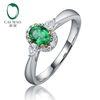 Caimao Ovális Vágott 0.37 ct Természetes Smaragd Vízcseppet Gyémánt Eljegyzési Gyűrűt a Nők 14kt Fehér Arany