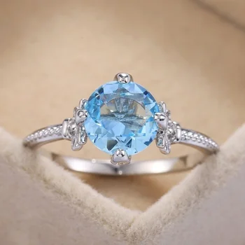 CAOSHI Gyönyörű Eljegyzési Gyűrűk, a Nők Magas Minőségű, Ezüst Színű Intarziás Kék Ég Solitaire Cirkónia Divat Ékszerek