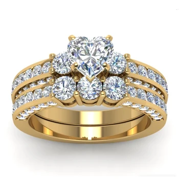 Charm Arany Színű Női Gyűrű Készlet Divat Szív Strasszos Cirkon Gyűrű Szett Női Ékszerek, Menyasszonyi Esküvői Eljegyzési Lány Ajándék