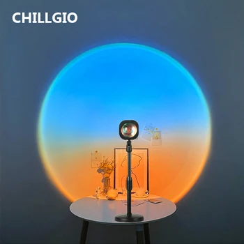 CHILLGIO Naplemente Fényei Projektor Hangulatú Este Hálószoba Világítás Dekoráció Színes USB Hajnal Vetítés Asztal Led Galaxy Lámpák
