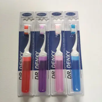 Denxy 4 db 4 szín Mérgező Felnőtt Fogszabályozó fogkefék V Trim Puha Fogászati Fogkefe Összecsukható