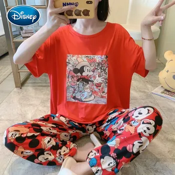 Disney női rajzfilm Mickey nyomtatás nyári aranyos pizsama női rövid ujjú nadrág, nadrágok haza szolgáltatás öltöny