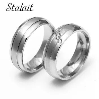 Divat 6MM Rozsdamentes Acél Pár Gyűrűk Ezüst Színű Esküvői Kör Inlay Kristály Gyűrű A Szerelmesek Romantikus Eljegyzési Ékszert