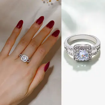 Divat-Luxus Ezüst Színű Négyzet jegygyűrűt a Nők AAA Cirkónia Kristály Gyűrű 2021 Trend Eljegyzési Ékszert