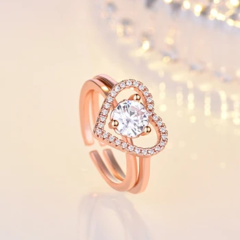 Ekopdee Luxus Micro Burkolt Ziconia Gyűrűk Nők Eljegyzési Ígéret Szerelmes Szív Cirkon Gyűrűk Meghatározott Femme Esküvői Menyasszonyi Ékszerek