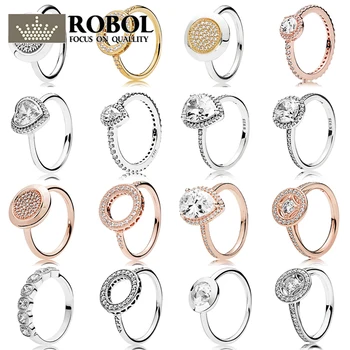 EKT JZ 08 eredeti 100% - os 925 Sterling Ezüst Gyűrű logo-100% 925 rose gold szerelem elegáns, nagy cirkon gyűrű.