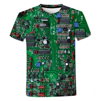Elektronikus Chip 3D Nyomtatás póló Kerek Nyakú Férfi Divat Cool Design Áramkör Túlméretes tshirt Lélegző Harajuku Férfi Felsők