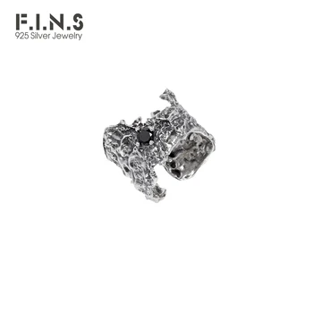 F. I. N. S Eltúlzott Széles 925 Sterling Ezüst Gyűrű INS Ősi Öreg mutatóujjával Gyűrű Szabálytalan Hajtás Nyitó Cirkon CZ Gyűrűk