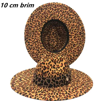 Fedora kalap 10 cm-es nagy karimájú új leopárd mintás jazz túlméretezett színültig leopárd mintás kalap lapos karimájú pár jazz kalap кепкаженская