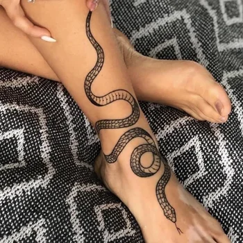 Fekete Kígyó Ideiglenes Tetoválás Matricák A Nők A Férfiak Test Derék Vízálló Hamis Tatto Sötét Bor Kígyó Tatto Nagy Méret