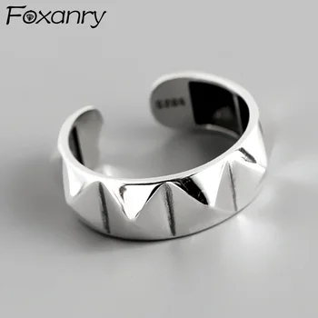 Foxanry Minimalista 925 Sterling Ezüst Gyűrű Geometriai Rombusz Évjárat Nők Személyiség Parti Ékszer Ajándék, Állítható Gyűrű