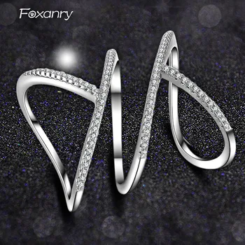 Foxanry Nagykereskedelmi 925 Sterling Ezüst Csillogó Egyetlen Gyűrűk a Nők, Párok Új Divat, Elegáns Parti Ékszer Állítható