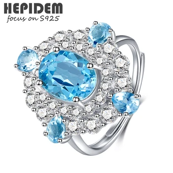 HEPIDEM 100% Nagyon Topáz 925 Sterling Ezüst Gyűrű 2021 Új Nők Természetes Drágakövek Kék Eljegyzési Ajándék s925 Finom Ékszerek 1975