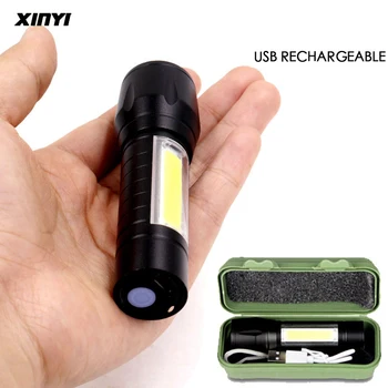 Hordozható USB-Újratölthető LED-es Zseblámpa COB+XPE Beépített batteryTactical Zseblámpa Elemlámpa 3Modes Munka Fény Sürgősségi Lanterna