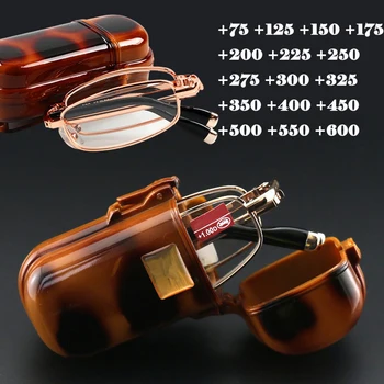 Hordozható Összecsukható Mini Üveg Olvasó Szemüveg Unisex Ultrakönnyű Teljes Felni Presbyopic Szemüveg Leopárd Könnyebb Doboz +75 175 250