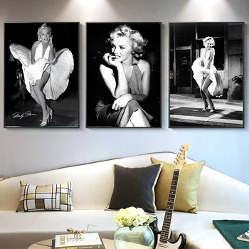 Híres Marilyn Monroe Fekete-Fehér Vászon Festmény Régi Poszterek, Nyomatok Wall Art Kép a Nappali lakberendezés Cuadros