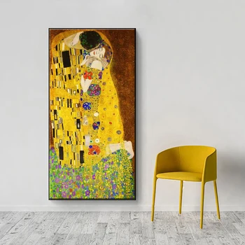 Híres Művészeti Vászon Gustav Klimt (Gustav Klimt) Csók olajfestmény Nyomtatott Vászon Művészet, Poszterek, Nyomatok, Nappali Cuadros