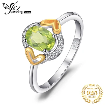 JewelryPalace Ovális Zöld Valódi Természetes Peridot 925 Sterling Ezüst Gyűrű Női Divat Drágakő Arany Eljegyzési Gyűrű Zenekar